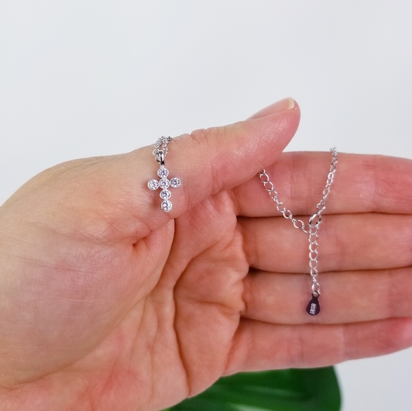 .925 Sterling Silver OR Yellow Small Cross Necklac - Picture 3 of 8